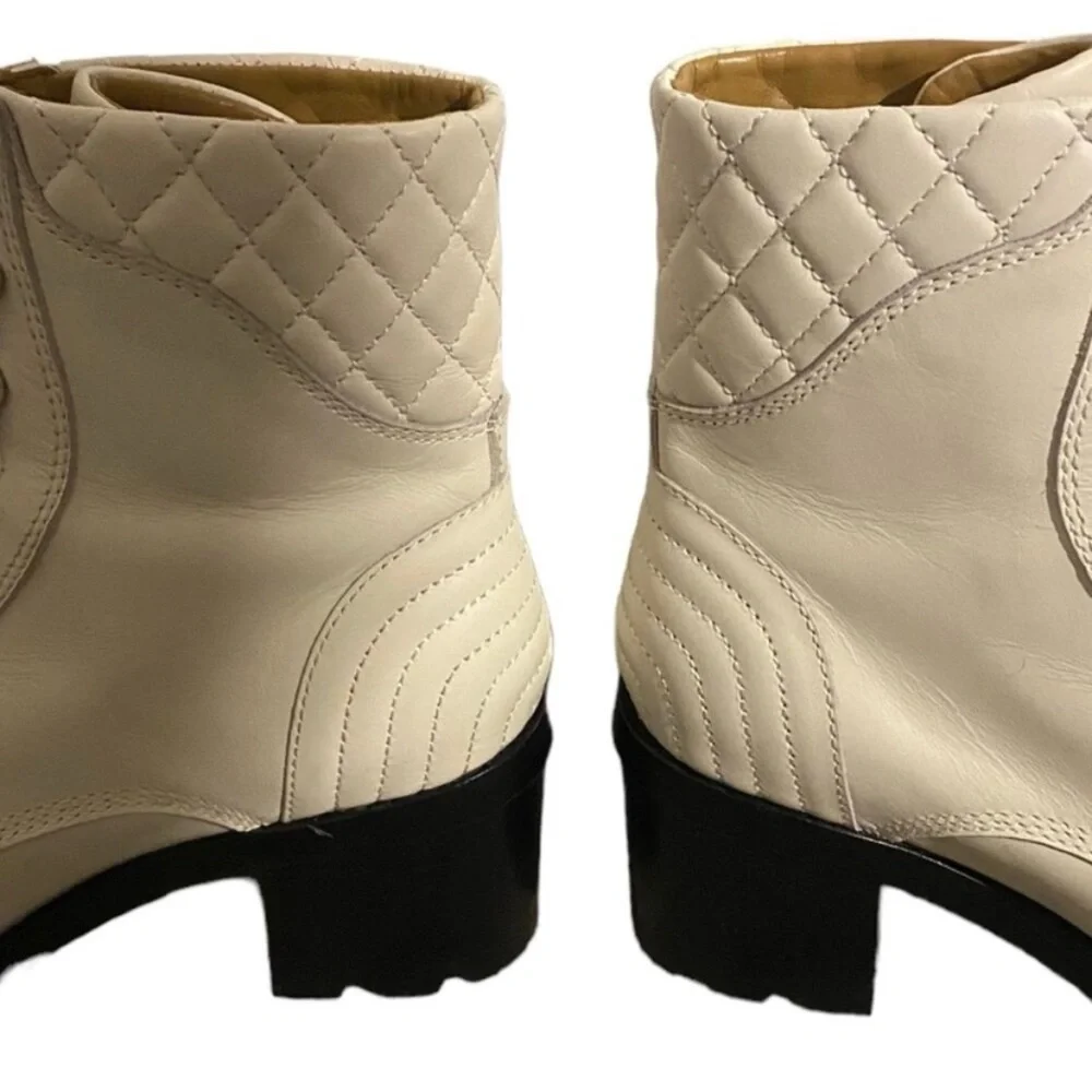 Marc Fisher Leather Combat Boots In Ivory Wyomi Style - Picture 7 of 11